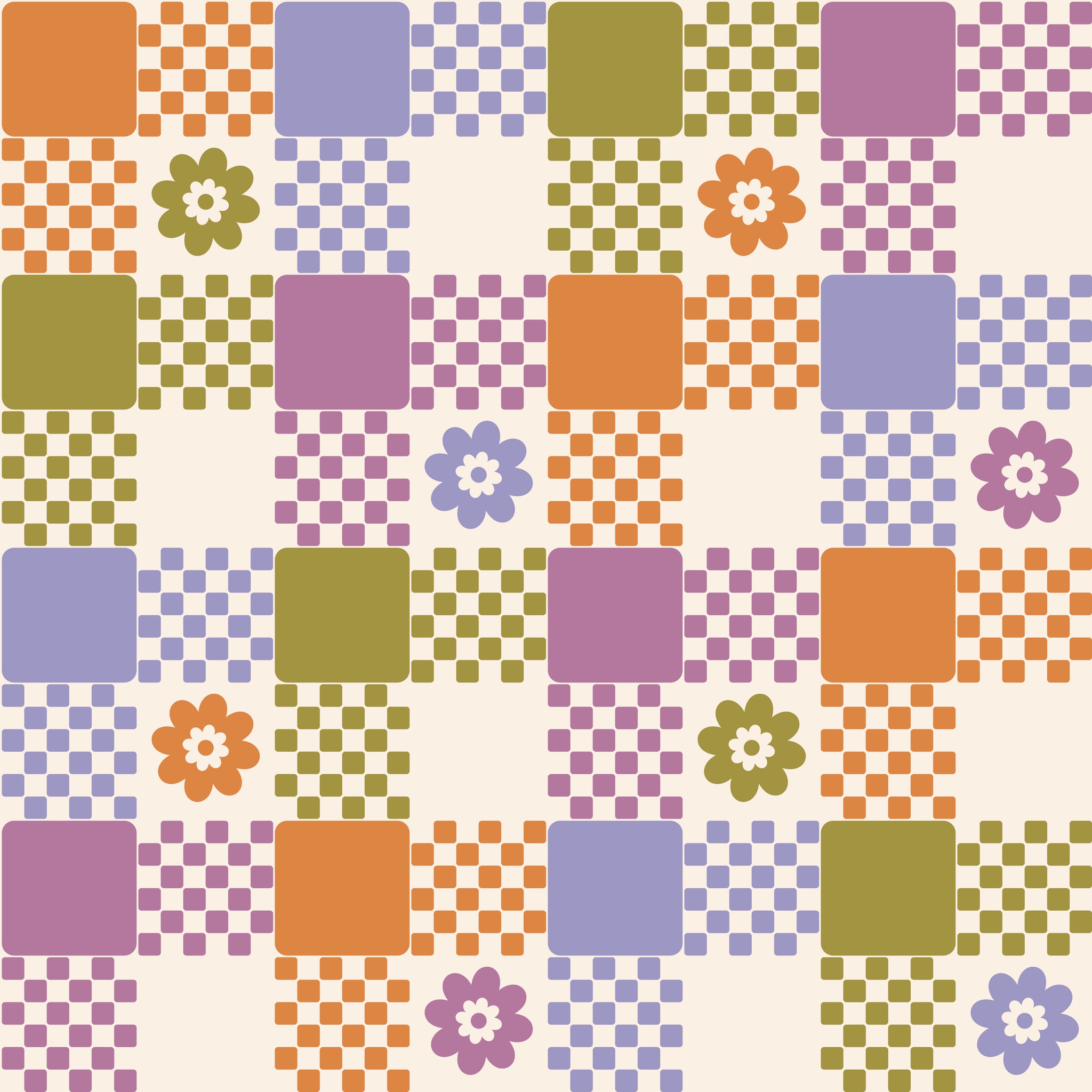 Multi coloured flower checker pattern water transfer - #423