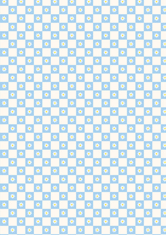 Blue & White daisy checker pattern water transfer - #425