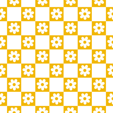 Yellow & white flower check pattern water transfer - #432