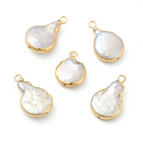 Natural Keshi Pearl links with gold plated border x 2 pieces