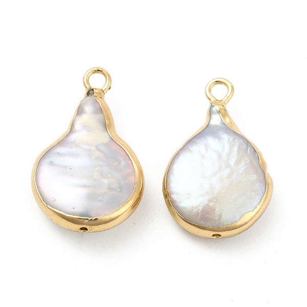 Natural Keshi Pearl links with gold plated border x 2 pieces