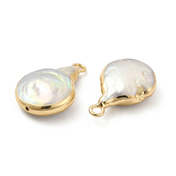 Natural Keshi Pearl links with gold plated border x 2 pieces