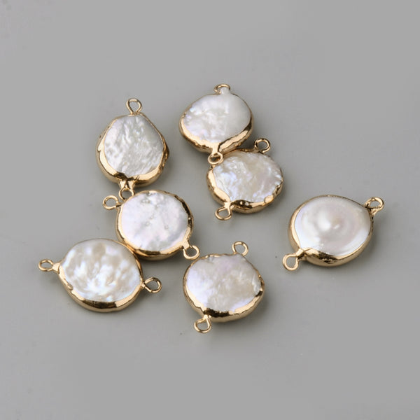 Natural Pearl links with gold plated border x 2 pieces