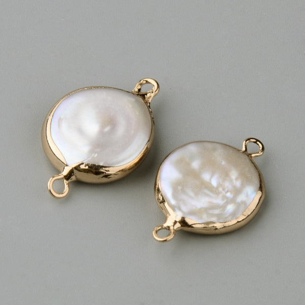 Natural Pearl links with gold plated border x 2 pieces