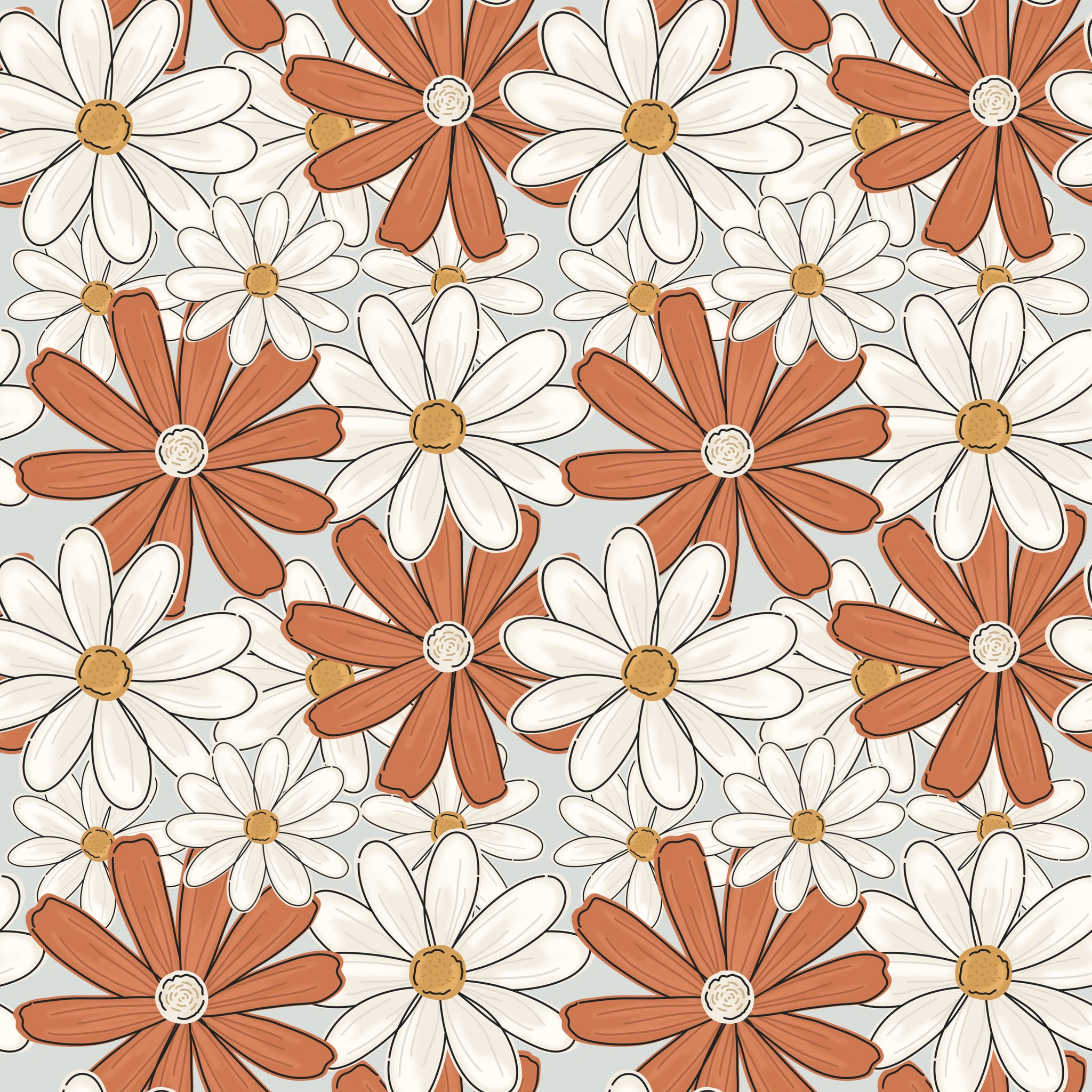 Terracotta & white flowers water transfer paper