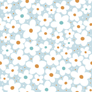 Blue, white & mustard flower water transfer paper