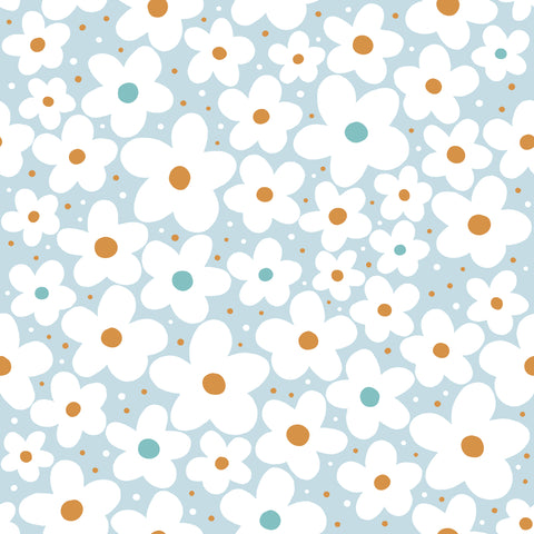 Blue, white & mustard flower water transfer paper