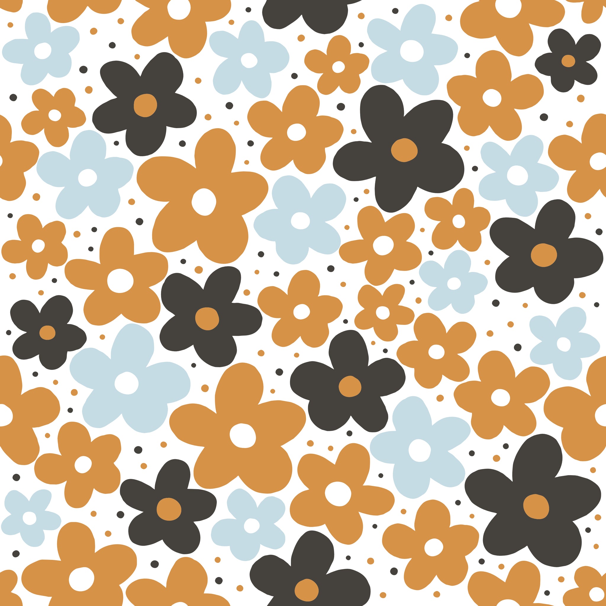 Mustard, blue, white & black flower water transfer