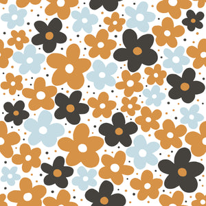 Mustard, blue, white & black flower water transfer