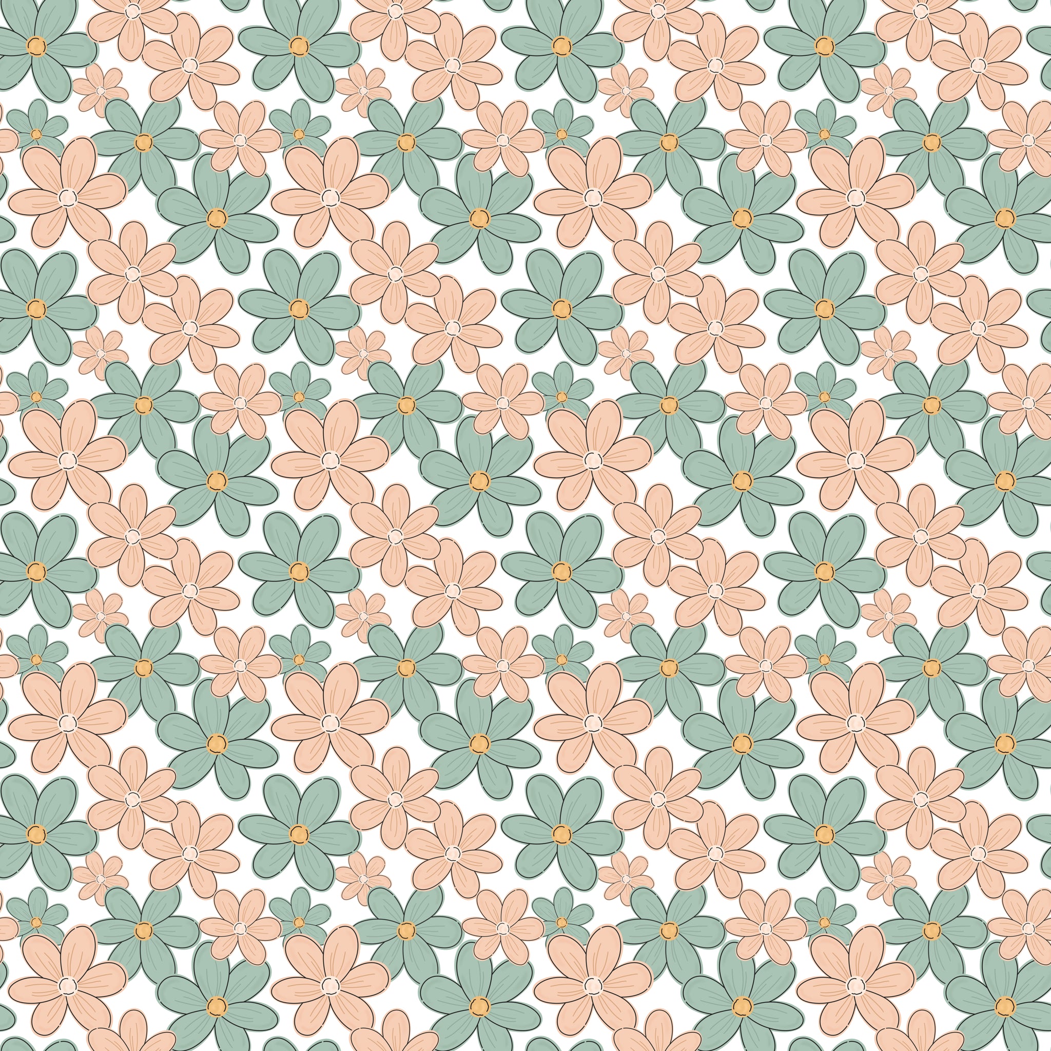 Muted pink and sage green flowers water transfer paper