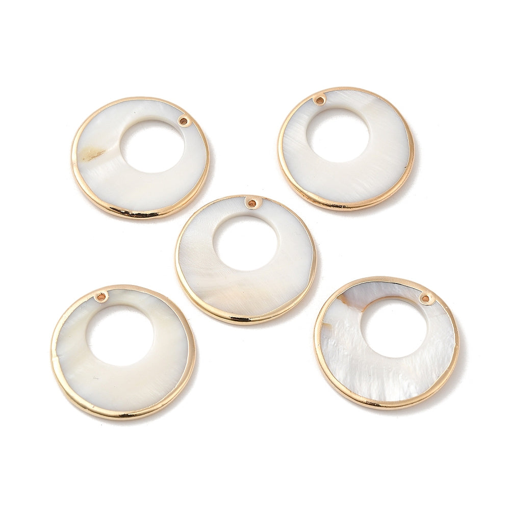 Hoop shape gold border shell charms x 4 pieces