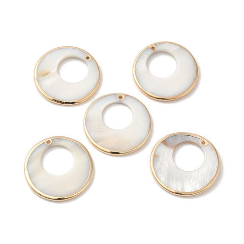 Hoop shape gold border shell charms x 4 pieces