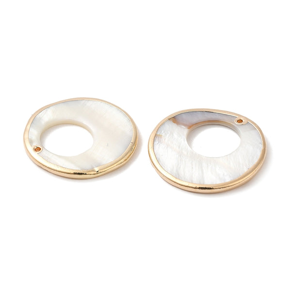 Hoop shape gold border shell charms x 4 pieces