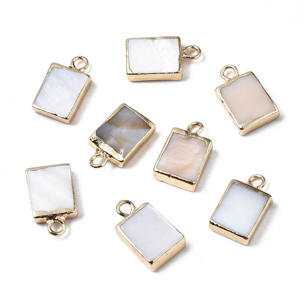 Small rectangle gold border shell charms x 4 pieces