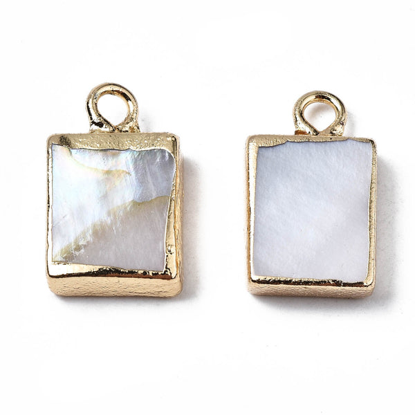 Small rectangle gold border shell charms x 4 pieces