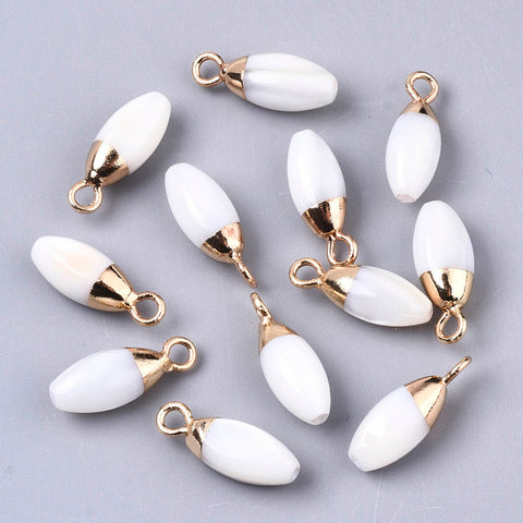 Small long Drop natural shell charms x 4 pieces
