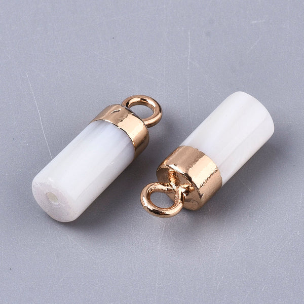 Small cylinder shape natural shell charms x 4 pieces