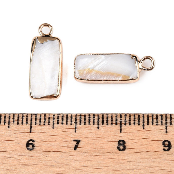 Small Rectangle gold border shell charms x 4 pieces
