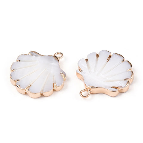 Shell gold border charms x 4  pieces