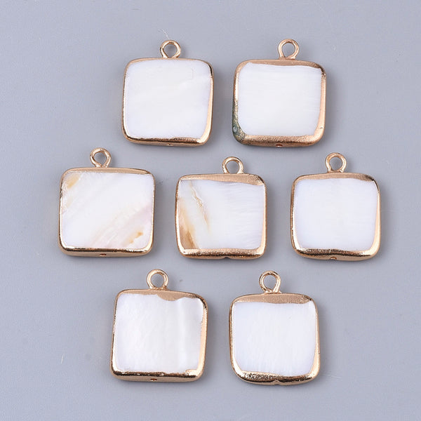 Square gold border shell charms x 4 pieces
