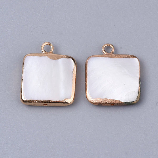 Square gold border shell charms x 4 pieces