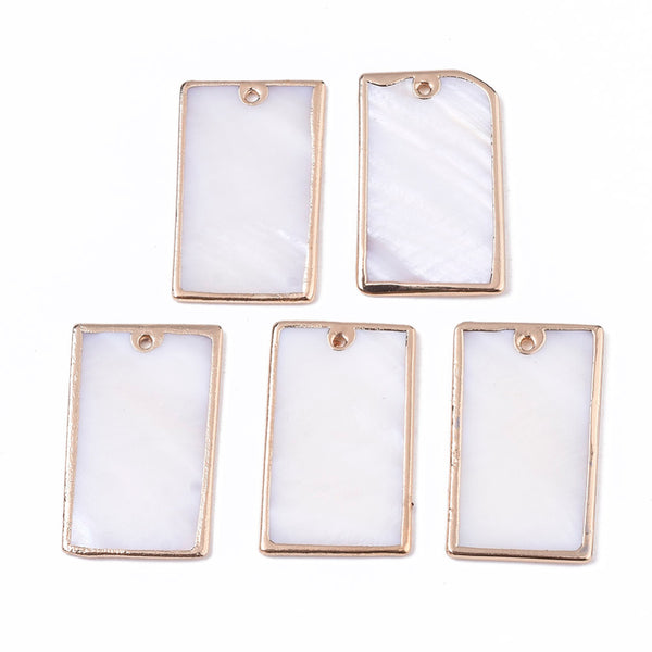 Rectangle shape gold border shell charms x 4 pieces