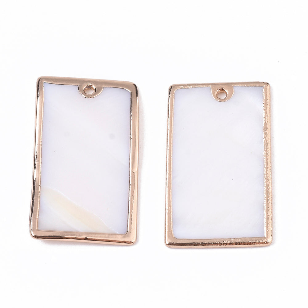 Rectangle shape gold border shell charms x 4 pieces