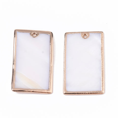 Rectangle shape gold border shell charms x 4 pieces