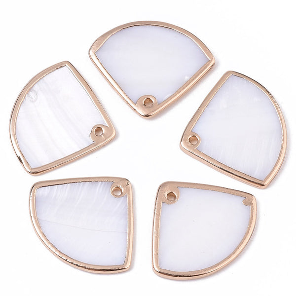 Fan shape gold border shell charms x 4 pieces
