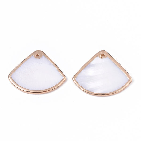 Fan shape gold border shell charms x 4 pieces