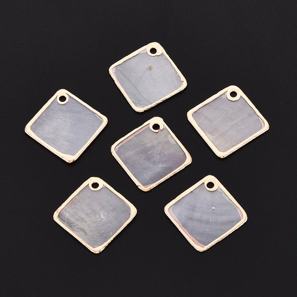 Rhombus gold border translucent shell charms x 4 pieces