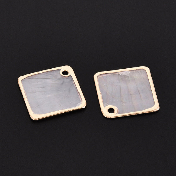 Rhombus gold border translucent shell charms x 4 pieces