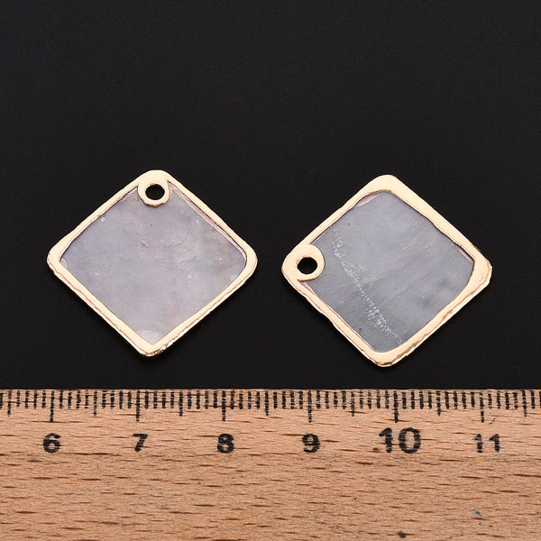 Rhombus gold border translucent shell charms x 4 pieces