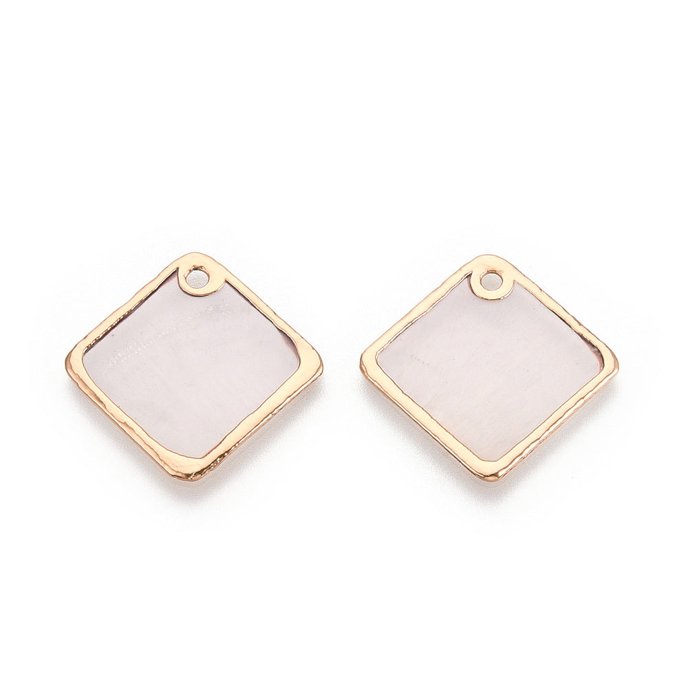 Rhombus gold border translucent shell charms x 4 pieces