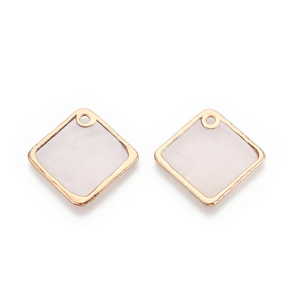 Rhombus gold border translucent shell charms x 4 pieces