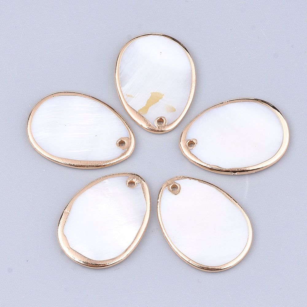 Natural fresh water shell drop charm with gold detail - pack of 4