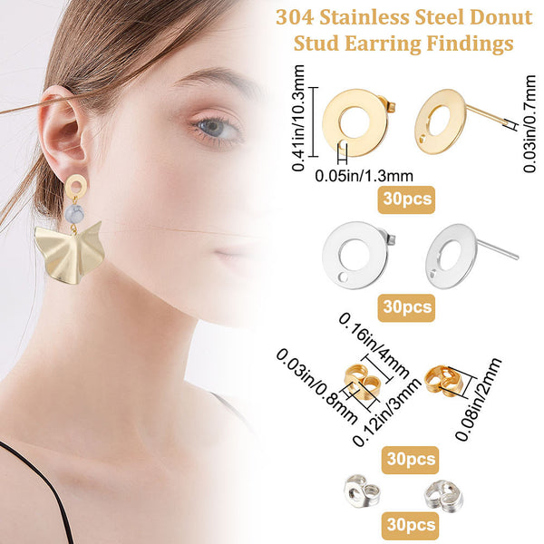 Bulk pack of silver & gold plated stainless steel round earring stud tops x 60 & 60 backs (120 pieces)