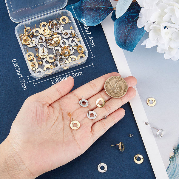 Bulk pack of silver & gold plated stainless steel round earring stud tops x 60 & 60 backs (120 pieces)