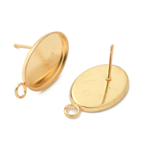 18K genuine gold plated oval bezel stud tops x 10 pieces