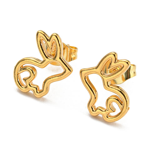 Gold plated stainless steel Easter Bunny silhouette studs - 1 pair
