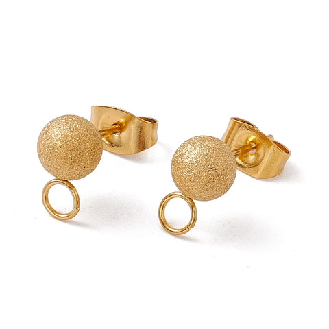 Gold plated etched 6mm ball earring stud tops & backs x 10 sets