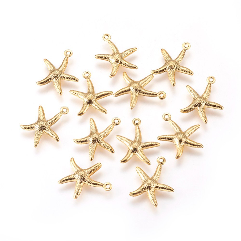 Starfish stainless steel gold plated charms x 6