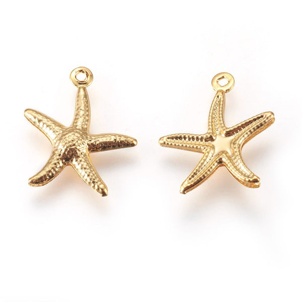 Starfish stainless steel gold plated charms x 6