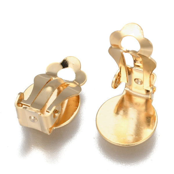 Gold stainless steel clip on base setting bulk pack of x 10 pieces plus silicone pads (20 total)