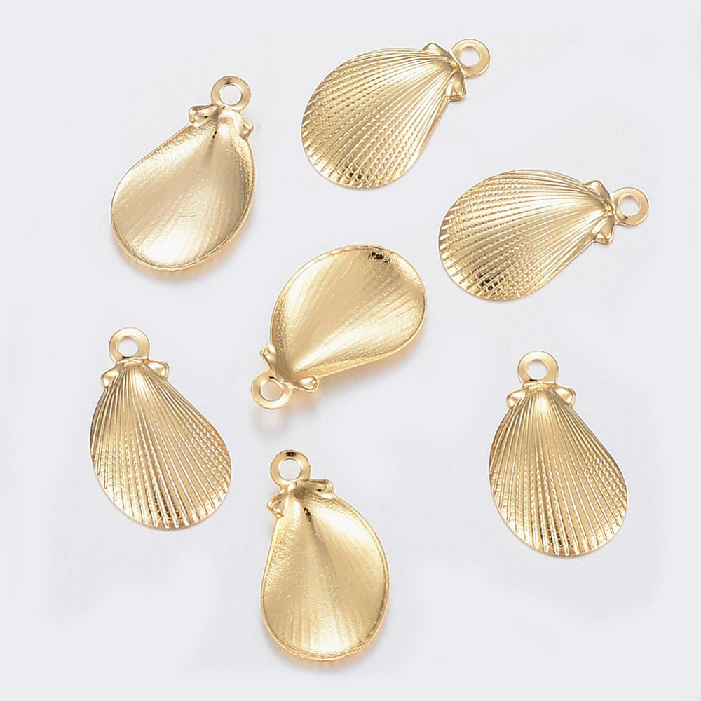 Shell small stainless steel genuine 18k gold plated small charms x 10  pieces