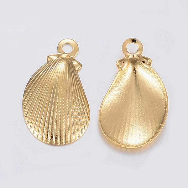 Shell small stainless steel genuine 18k gold plated small charms x 10  pieces