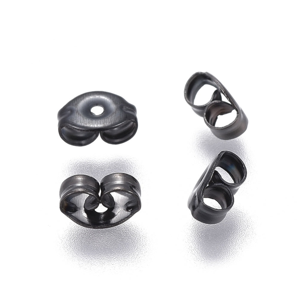 Black stainless steel earring backs x 20 pieces
