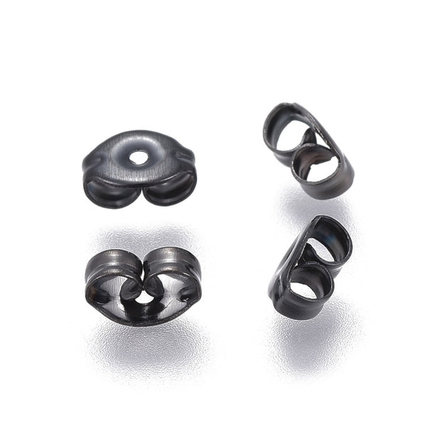 Black stainless steel earring backs x 20 pieces