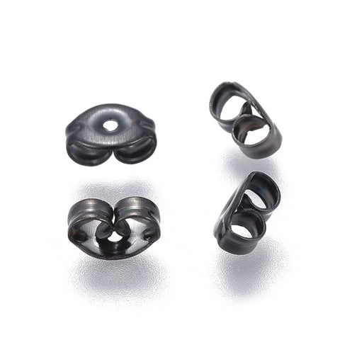 Black stainless steel earring backs x 20 pieces
