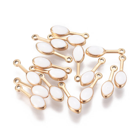 Gold & cream enamel stainless steel drop charms x 6 pieces